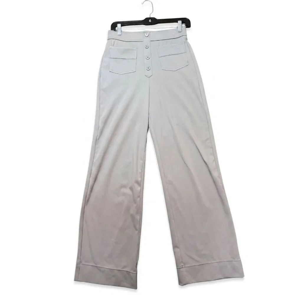 Halara High Waisted Wide Leg Pants Grey Button Front Work It Trouser Size S